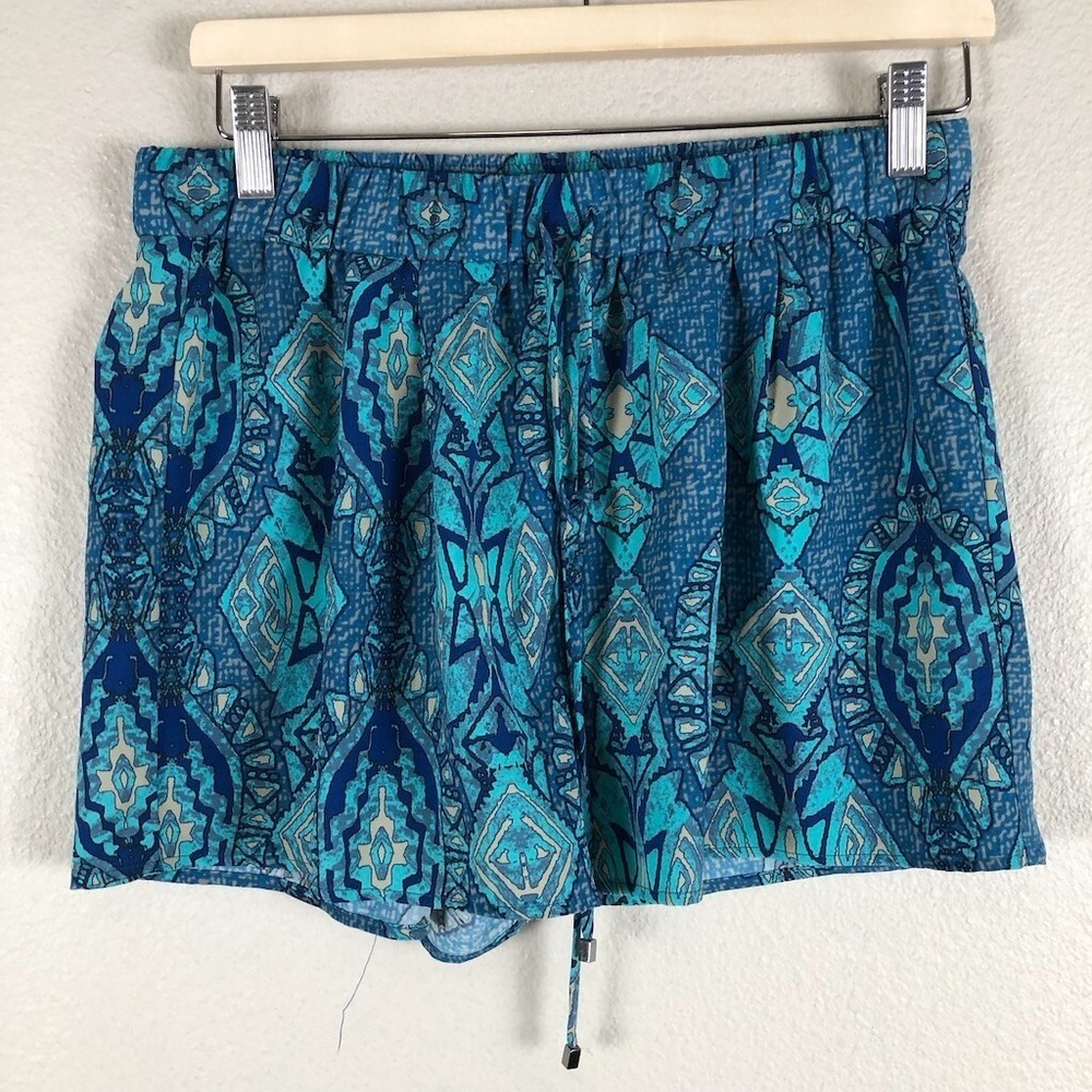 Forever 21 Shorts Women Medium Blue Geo Print Techno Rave New Wave Futuristic